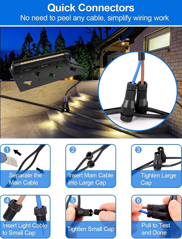 Alt view image 6 of 7 - 5W Retaining Wall Lights,7 inch LED Hardscape Lighting Low Voltage Landscape Paver Lights 12V 24V Step Lights Outdoor IP66 Waterproof 3000K Soft White Stair Deck Lighting (8 Pack+Connectors)
