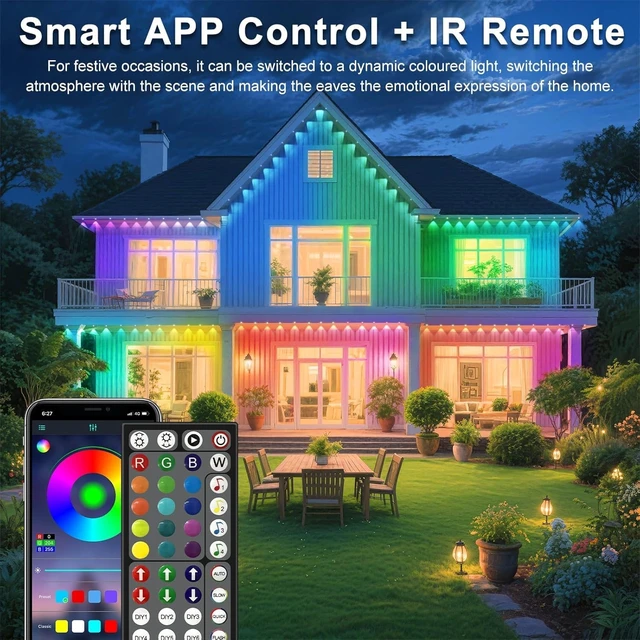 Alt view image 2 of 7 - CETELUMA 400FT Permanent Outdoor Lights for House Waterproof, IP67 LED Eave Lights with App/Remote Control, Outdoor Permanent led Lighting for House Roof Decor, Christmas, Party