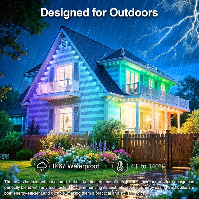Alt view image 3 of 7 - CETELUMA 400FT Permanent Outdoor Lights for House Waterproof, IP67 LED Eave Lights with App/Remote Control, Outdoor Permanent led Lighting for House Roof Decor, Christmas, Party