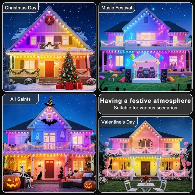 Alt view image 7 of 7 - CETELUMA 400FT Permanent Outdoor Lights for House Waterproof, IP67 LED Eave Lights with App/Remote Control, Outdoor Permanent led Lighting for House Roof Decor, Christmas, Party