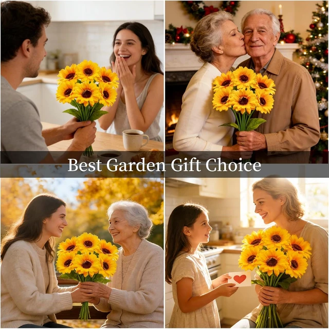 Alt view image 7 of 7 - Solar Garden Lights Outdoor, 4 Pack Solar Sunflower Lights with 24 Head 3.5 Inch Flowers, Waterproof Flowers Light Fall Decor Auto ON/Off for Thanksgiving Garden Yard Patio, Gifts for Mom Women
