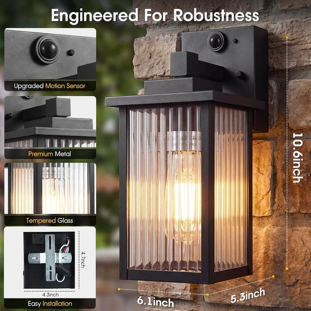 Alt view image 2 of 7 - 2-Pack Motion Sensor Wall Light, Dusk to Dawn Outdoor Porch Light