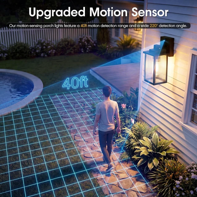 Alt view image 5 of 7 - 2-Pack Motion Sensor Wall Light, Dusk to Dawn Outdoor Porch Light