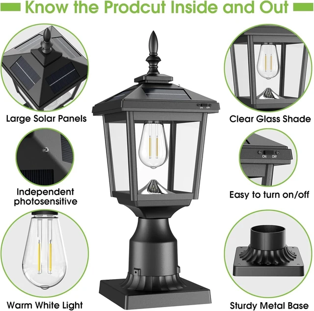 Alt view image 3 of 7 - Greluna Solar Post Light Outdoor, 60 Lumens Dusk to Dawn Lamp Post Light, Solar Powered & Waterproof, Fits 6x6 Wooden Posts, 3 Inch Poles, for Garden, Pathway, Driveway, Fence & YardWarm White