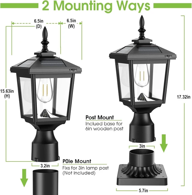 Alt view image 6 of 7 - Greluna Solar Post Light Outdoor, 60 Lumens Dusk to Dawn Lamp Post Light, Solar Powered & Waterproof, Fits 6x6 Wooden Posts, 3 Inch Poles, for Garden, Pathway, Driveway, Fence & YardWarm White