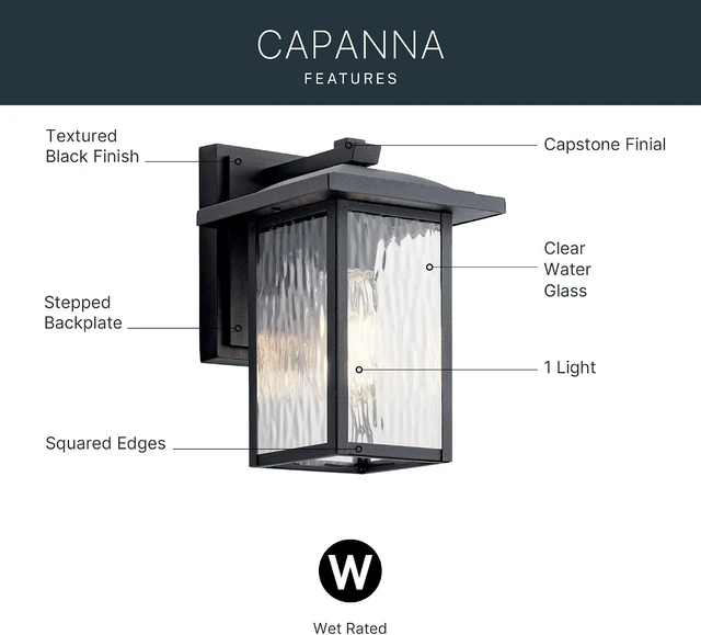 Alt view image 3 of 7 - Kichler Capanna 10.25" Outdoor Wall Light, Black, 49924BKT