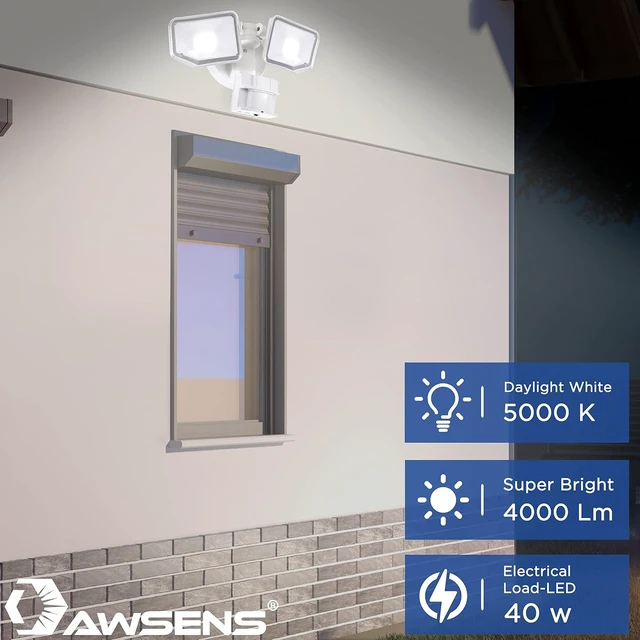 Alt view image 5 of 7 - 40W LED Security Lights Motion Sensor Light Outdoor, 180 Degree, 4000 LM, 5000 K, ETL Water Resistant, Clear 2 Head Motion Detector Flood Light for Garage, Yard (White)