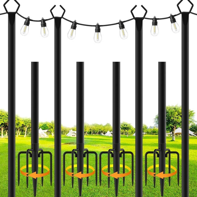 Main image of SINLEY 4 Pack String Light Poles,10 Ft Metal Poles with Fork for Outdoor String Lights,Outdoor Light Poles with Fork,Poles/Post/Stand for Outside,Patio,Deck,Backyard,Garden Wedding,Party