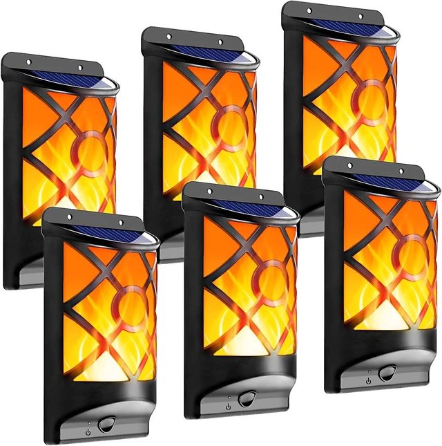 Main image of Solar Flame Lights Outdoor, Fire Effect Wall Lanterns, 6 Pack