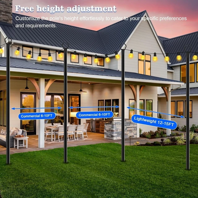 Alt view image 6 of 7 - SINLEY 4 Pack String Light Poles,10 Ft Metal Poles with Fork for Outdoor String Lights,Outdoor Light Poles with Fork,Poles/Post/Stand for Outside,Patio,Deck,Backyard,Garden Wedding,Party