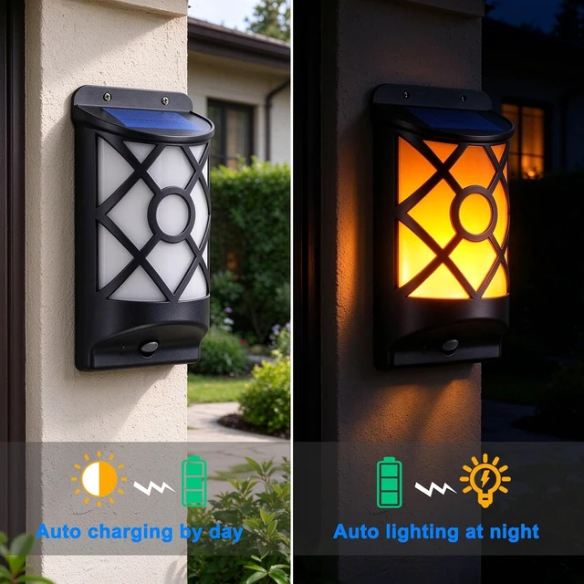 Alt view image 2 of 7 - Solar Flame Lights Outdoor, Fire Effect Wall Lanterns, 6 Pack