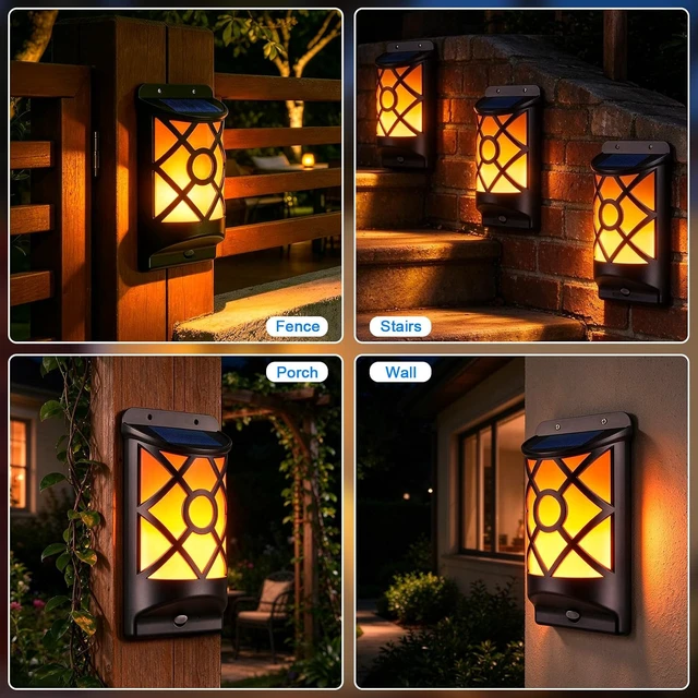 Alt view image 3 of 7 - Solar Flame Lights Outdoor, Fire Effect Wall Lanterns, 6 Pack