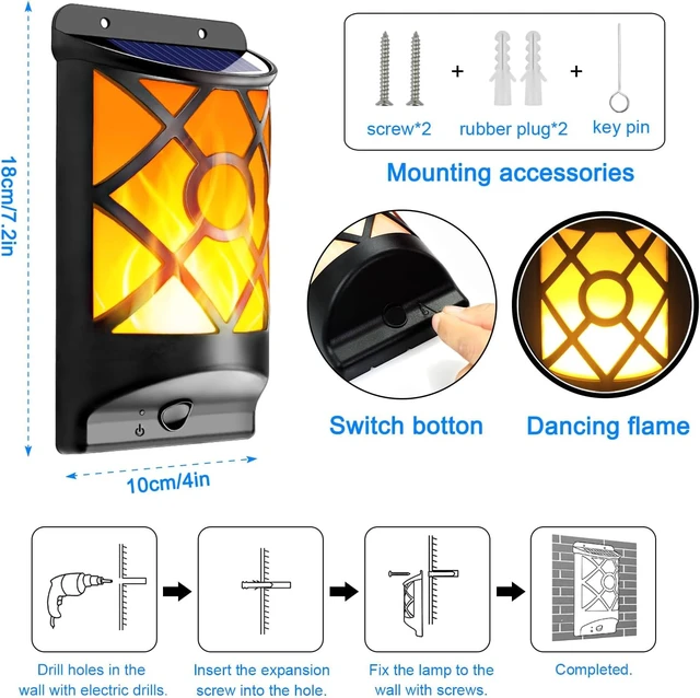 Alt view image 4 of 7 - Solar Flame Lights Outdoor, Fire Effect Wall Lanterns, 6 Pack