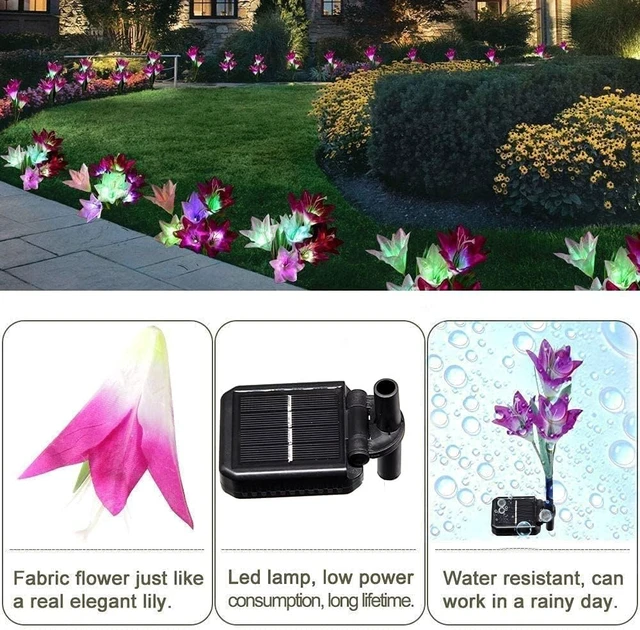 Alt view image 2 of 3 - SOLARBABY Solar Lights Outdoor - Lily Flower Solar Garden Lights, 4 Pack Lights Outdoor Waterproof Multicolor Changing LED Flower with Bigger Lily for Patio Yard Pathway Balcony Outdoor Décor