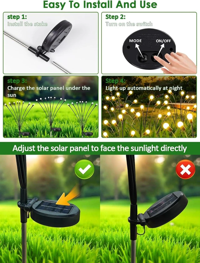 Alt view image 7 of 7 - 8 Pack Solar Garden Lights, 64 LED Firefly Lights Solar Outdoor Waterproof
