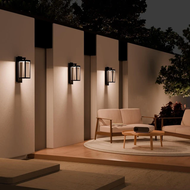 Alt view image 2 of 7 - Modern Motion Sensor Outdoor Wall Light Sconce with Glass, 850LM LED, IP65 Waterproof Aluminum Lantern - Anti-Rust Exterior Lighting for Porch, Garage, Front Door, Patio,Black