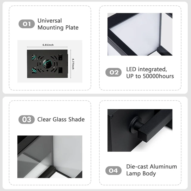 Alt view image 7 of 7 - Modern Motion Sensor Outdoor Wall Light Sconce with Glass, 850LM LED, IP65 Waterproof Aluminum Lantern - Anti-Rust Exterior Lighting for Porch, Garage, Front Door, Patio,Black