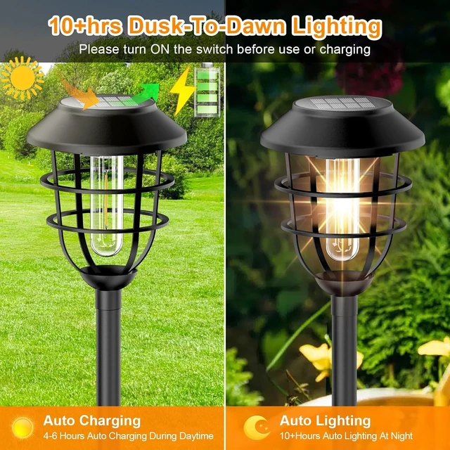 Alt view image 2 of 7 - Bright Solar Lights Outdoor, Metal Solar Pathway Lights Outdoor IP65 Waterproof 6 Pack Solar Garden Lights with Auto On Off for Yard, Patio, Walkway, Driveway and Landscape Decoration,Warm White