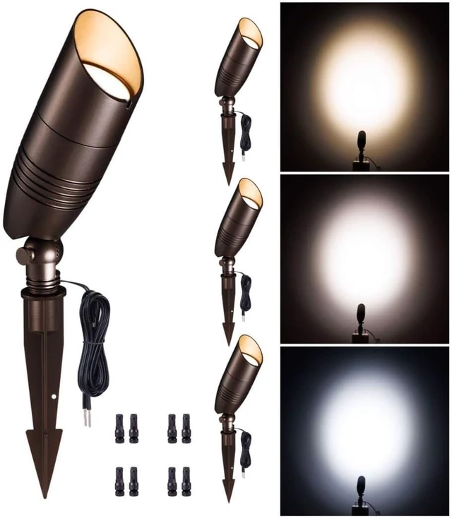 Main image of LED Spotlight, 3000K/4000K/5000K Adjustable Color Temperature Waterproof Outdoor Landscape Uplight, 12V AC/DC Wired Durable Aluminum ORB for Tree Garden Wall 4 Pack
