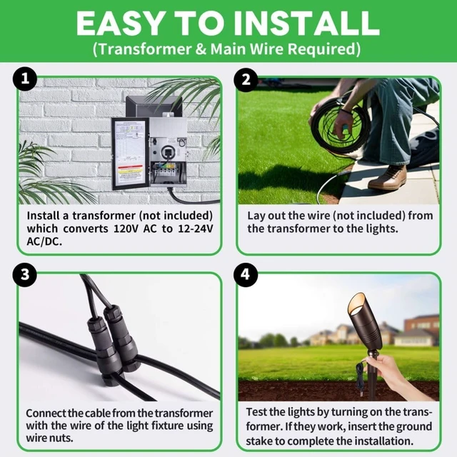 Alt view image 6 of 7 - LED Spotlight, 3000K/4000K/5000K Adjustable Color Temperature Waterproof Outdoor Landscape Uplight, 12V AC/DC Wired Durable Aluminum ORB for Tree Garden Wall 4 Pack