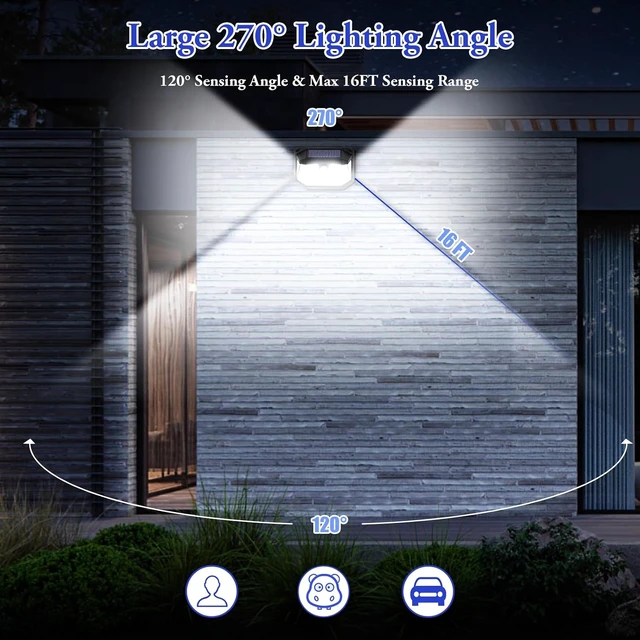Alt view image 6 of 7 - Solar Outdoor Lights, 2-Pack Super Bright 178 LEDs Motion Sensor Wall Light with 270° Wide Angle & 3 Modes, Waterproof Solar Powered Security Light for Patio Garden Garage Front Door
