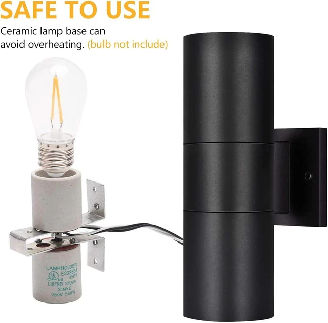 Alt view image 6 of 7 - wowlite Outdoor Wall Sconce, Modern Up & Down Wall Light, Matte Black