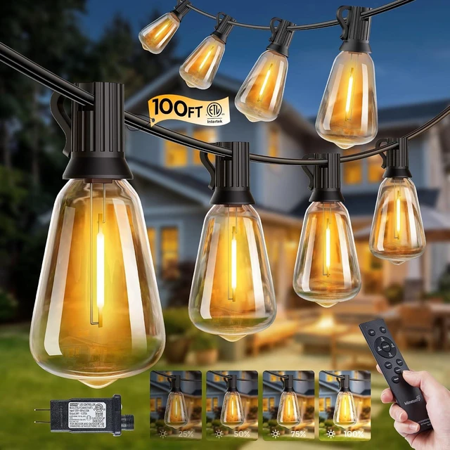 Main image of Minetom 100FT Outdoor String Lights with Remote, ST38 Patio Lights Dimmable