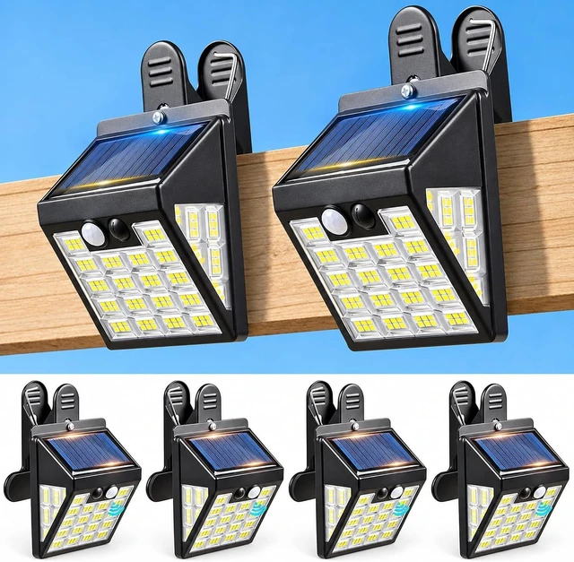 Main image of 160LEDs Clip on Solar Lights Outdoor, Motion Sensor Outdoor Lights, Clip on Solar Fence Lights Outdoor, IP65 Waterproof Solar Lights for Deck Yard Garden Camping (4 Pack)