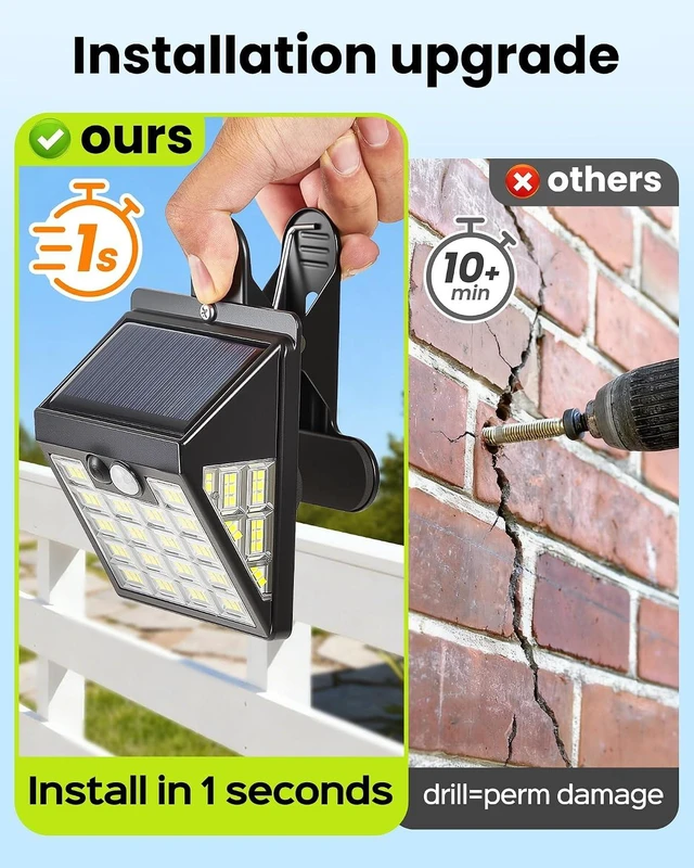 Alt view image 3 of 7 - 160LEDs Clip on Solar Lights Outdoor, Motion Sensor Outdoor Lights, Clip on Solar Fence Lights Outdoor, IP65 Waterproof Solar Lights for Deck Yard Garden Camping (4 Pack)
