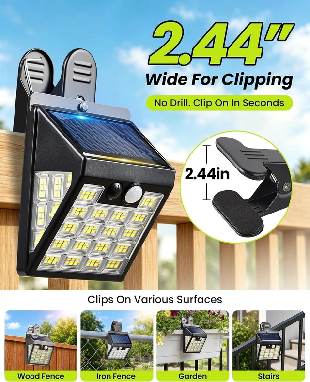 Alt view image 2 of 7 - 160LEDs Clip on Solar Lights Outdoor, Motion Sensor Outdoor Lights, Clip on Solar Fence Lights Outdoor, IP65 Waterproof Solar Lights for Deck Yard Garden Camping (4 Pack)