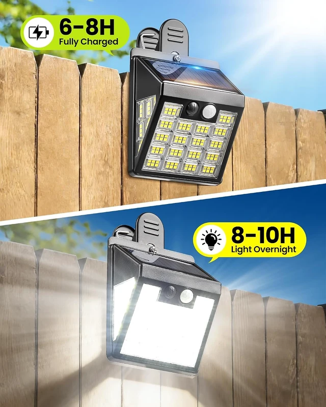 Alt view image 7 of 7 - 160LEDs Clip on Solar Lights Outdoor, Motion Sensor Outdoor Lights, Clip on Solar Fence Lights Outdoor, IP65 Waterproof Solar Lights for Deck Yard Garden Camping (4 Pack)