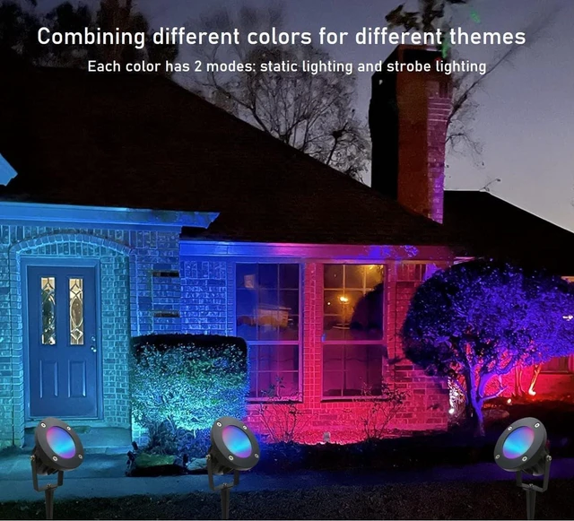 Alt view image 3 of 7 - 25W Color LED Outdoor Landscape Spotlight with Strobe Lighting - Waterproof RGB Spot Lights for Yard Tree House Halloween Christmas, Dual Mode, 120V 25W