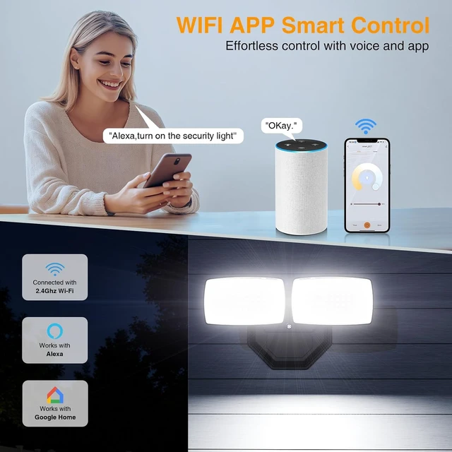 Alt view image 2 of 7 - Onforu 32W Smart Flood Lights Outdoor, 3CCT WiFi Hardwired Security Light
