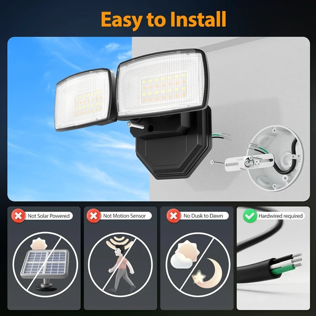 Alt view image 3 of 7 - Onforu 32W Smart Flood Lights Outdoor, 3CCT WiFi Hardwired Security Light