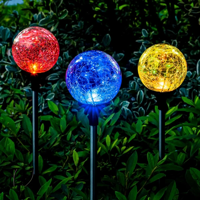 Main image of SOLPEX Solar Garden Lights 3 Pack, Solar Lights Outdoor Decorative, Solar Globe Lights Outdoor Waterproof for Yard and Garden, Multi-Color Changing Cracked Glass Ball LED Lights