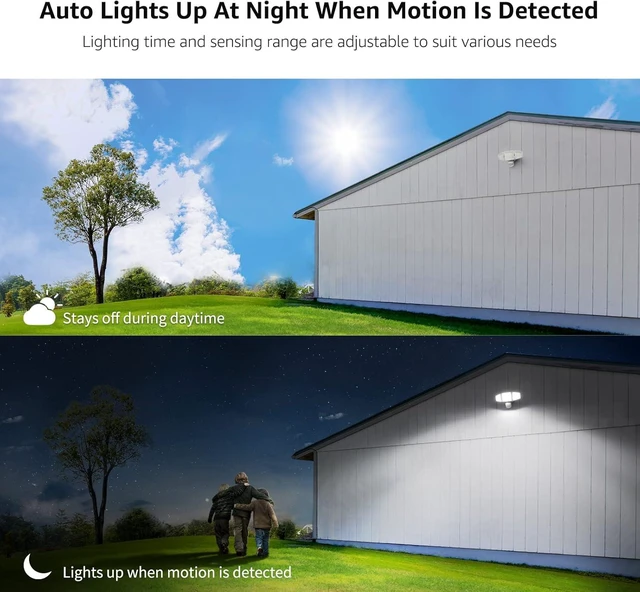 Alt view image 4 of 7 - Lepro LED Security Lights, Outdoor Motion Sensor Light, Flood Lights with 3 Adjustable Heads, 270° Wide Lighting Angle, 27W 3200LM Super Bright, IP65 Waterproof for Yard Porch Garage, White