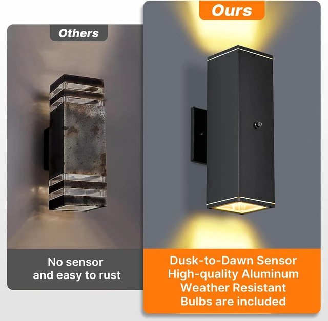 Alt view image 2 of 7 - Outdoor Wall Lights 2 Packs,Modern Square Dusk to Dawn Outdoor Porch Light,Integrated LED Cylinder Up Down Lights Aluminum Waterproof Wall Lighting Exterior Light for Porch Patio Garage