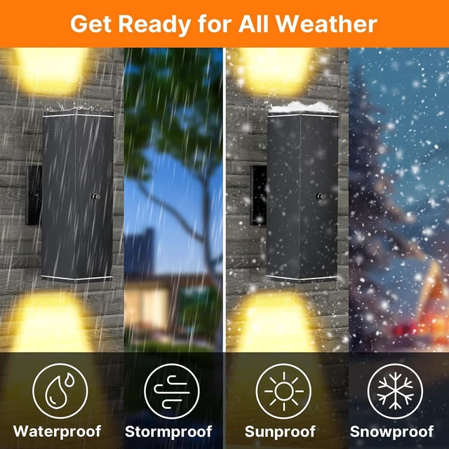 Alt view image 4 of 7 - Outdoor Wall Lights 2 Packs,Modern Square Dusk to Dawn Outdoor Porch Light,Integrated LED Cylinder Up Down Lights Aluminum Waterproof Wall Lighting Exterior Light for Porch Patio Garage