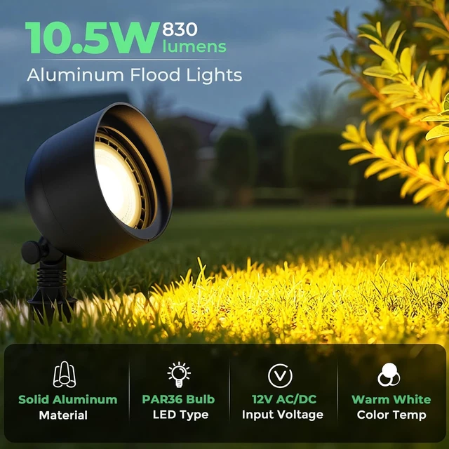 Alt view image 2 of 4 - Gardencoin PAR36 Low Voltage Landscape Flood Light, 12V LED Landscape Spotlights, High Lumens Wide Angle, Aluminum Uplighting with 10.5W PAR36 LED Bulb, Outdoor Spot Lights for House, 4 Pack