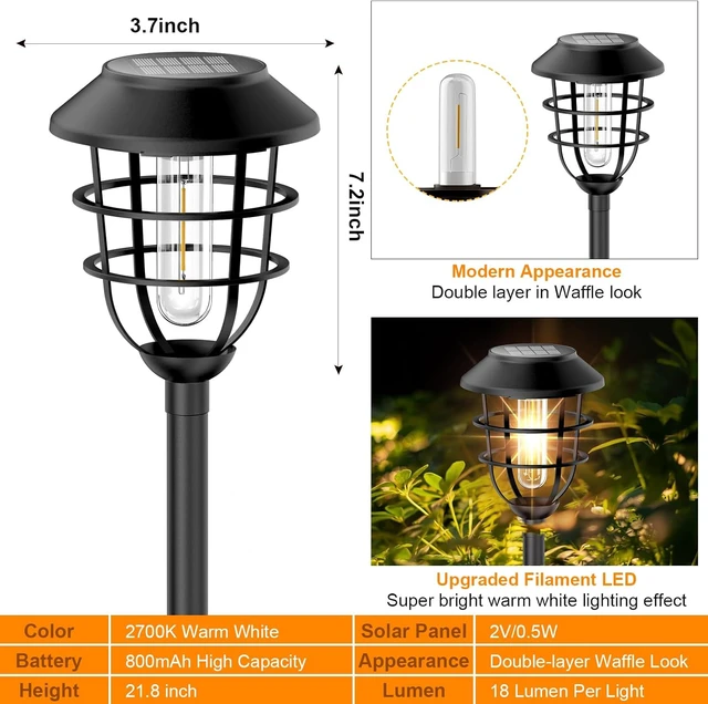 Alt view image 6 of 7 - Bright Solar Lights Outdoor, Metal Solar Pathway Lights Outdoor IP65 Waterproof 6 Pack Solar Garden Lights with Auto On Off for Yard, Patio, Walkway, Driveway and Landscape Decoration,Warm White