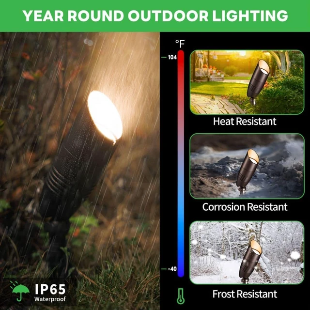 Alt view image 3 of 7 - LED Spotlight, 3000K/4000K/5000K Adjustable Color Temperature Waterproof Outdoor Landscape Uplight, 12V AC/DC Wired Durable Aluminum ORB for Tree Garden Wall 4 Pack