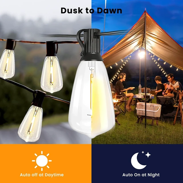Alt view image 3 of 7 - Bdrofn 100FT Solar String Lights Outdoor Waterproof, Solar Patio Lights with Remote Control & 30+2 Dimmable ST38 Edison Bulbs Shatterproof,Solar Powered String Lights for Outside Garden Backyard