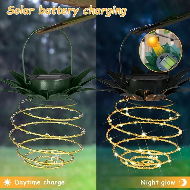 Alt view image 4 of 7 - JHPGEOE 2 Pack Outdoor Solar Hanging Lantern Lights - 60LED Waterproof Solar Pineapple Light Outdoor for Garden,Yard Porch Lawn Backyard Landscape Pathway Patio Outside Gardening