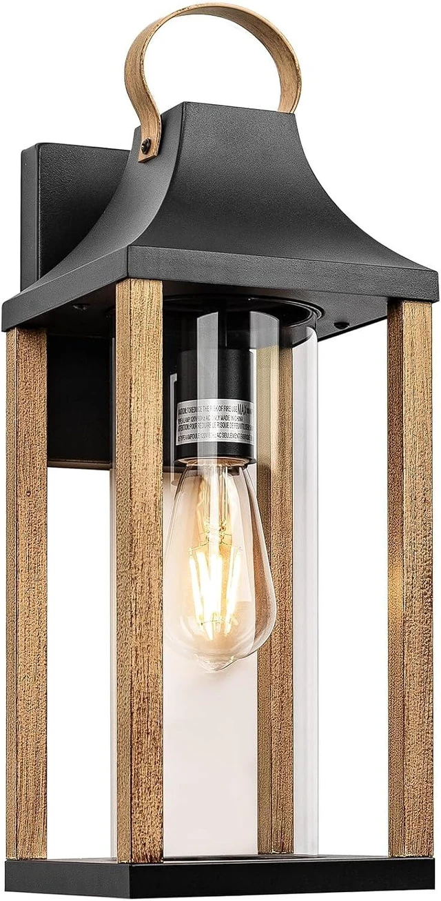 Main image of Outdoor Wall Light Rustic Wood Cylindrical Glass 17 Large