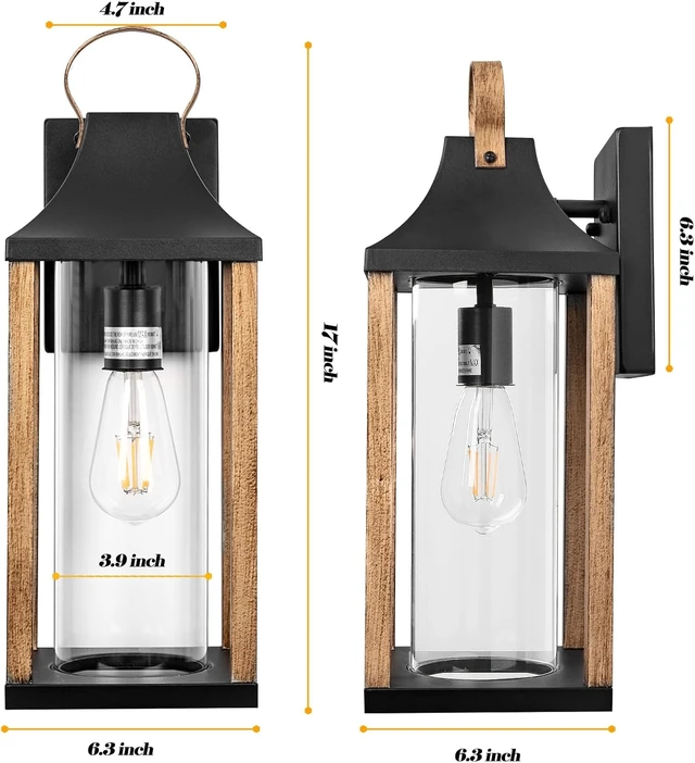 Alt view image 3 of 7 - Outdoor Wall Light Rustic Wood Cylindrical Glass 17 Large