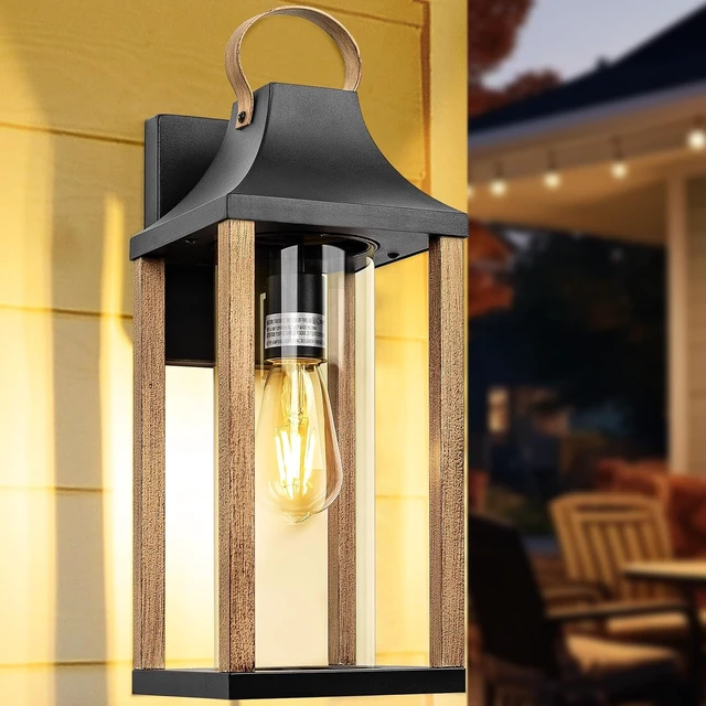 Alt view image 5 of 7 - Outdoor Wall Light Rustic Wood Cylindrical Glass 17 Large