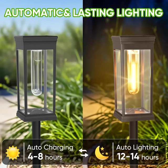 Alt view image 6 of 7 - 8 Pack Solar Pathway Lights Outdoor,IP65 Waterproof - Bright Solar Lights Outdoor,Auto On/Off Pathway Lights Solar Powered,Solar Path Lights for Walkway Driveway Garden