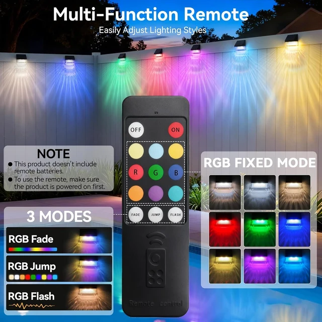 Alt view image 2 of 7 - LumiZen Solar Fence Lights, RGB Deck Lights 12 Modes Remote Control 12 Pack