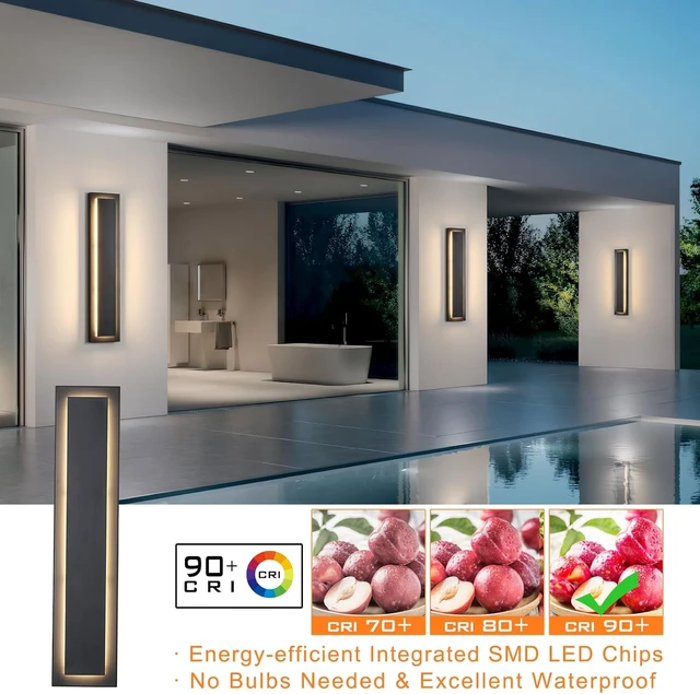 Alt view image 2 of 7 - tewei 23.6'' Modern Exterior Light Fixture, LED Outdoor Wall Lights Black