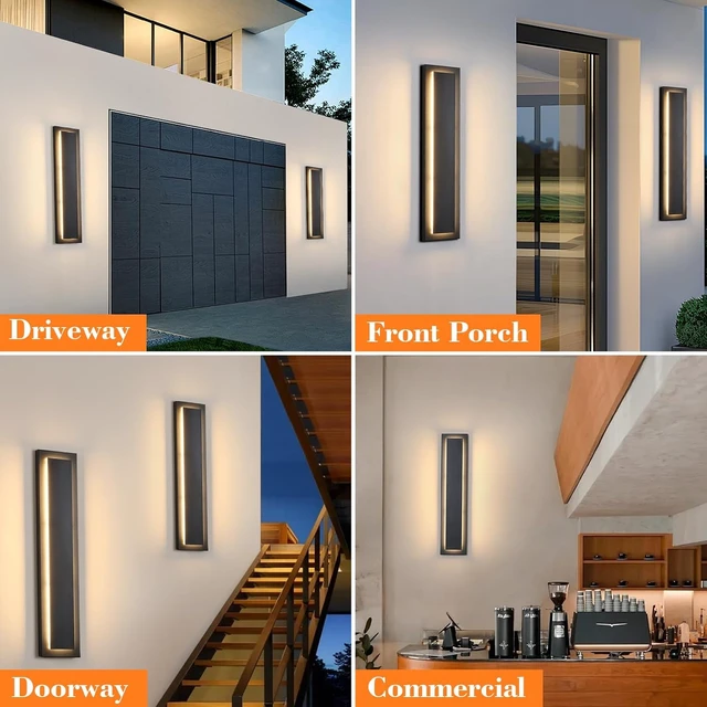 Alt view image 6 of 7 - tewei 23.6'' Modern Exterior Light Fixture, LED Outdoor Wall Lights Black
